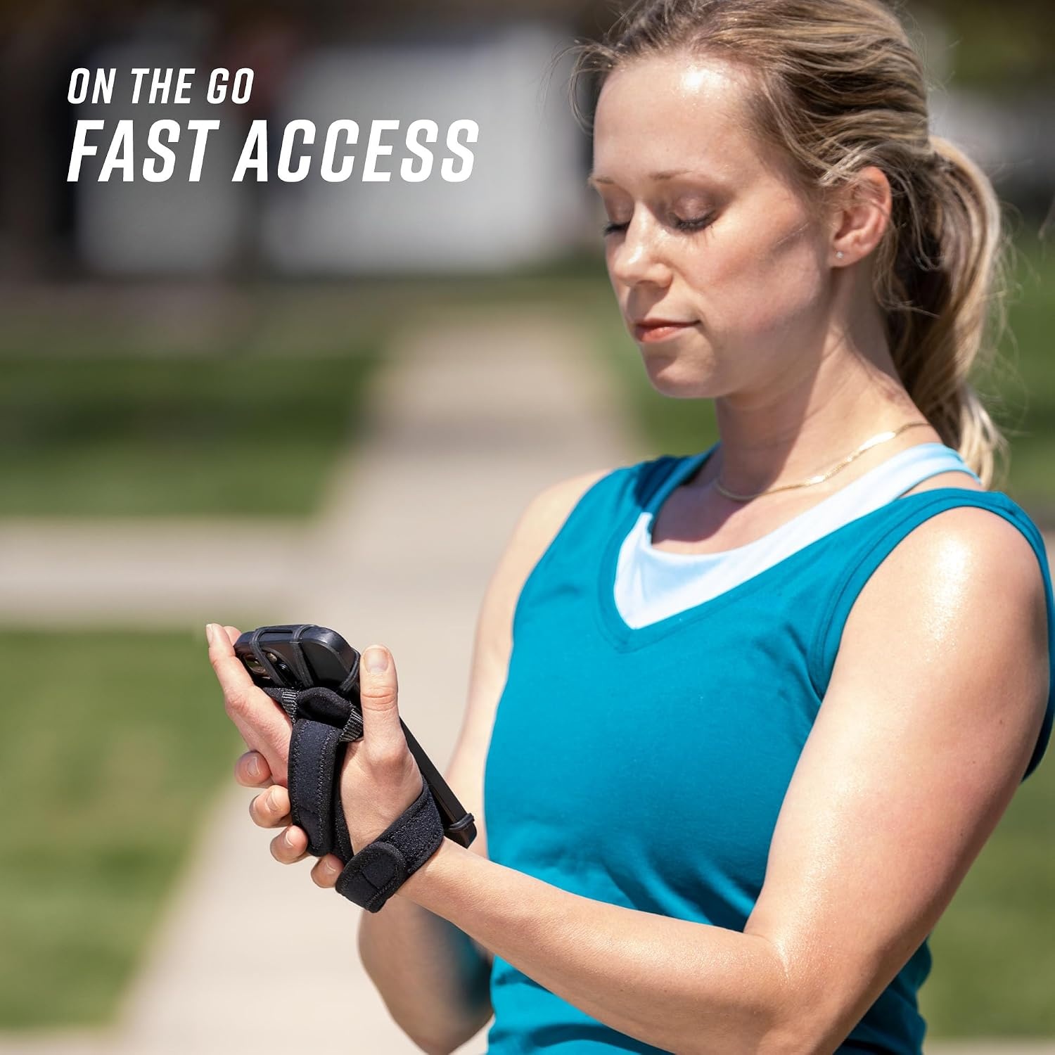 image:imageNoxgear Hand Held Phone Holder Handheld Grip Phone Holder with Key Fob amp Card Slot for Running Jogging amp Working Out Compatible with All Phones iPhone Samsung amp Google Machine WashableRaspberry