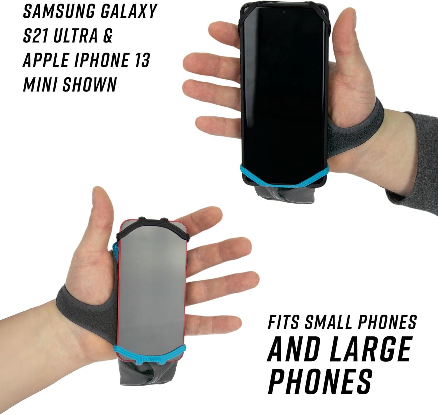 image:imageNoxgear Hand Held Phone Holder Handheld Grip Phone Holder with Key Fob amp Card Slot for Running Jogging amp Working Out Compatible with All Phones iPhone Samsung amp Google Machine WashableNoxgear Blue