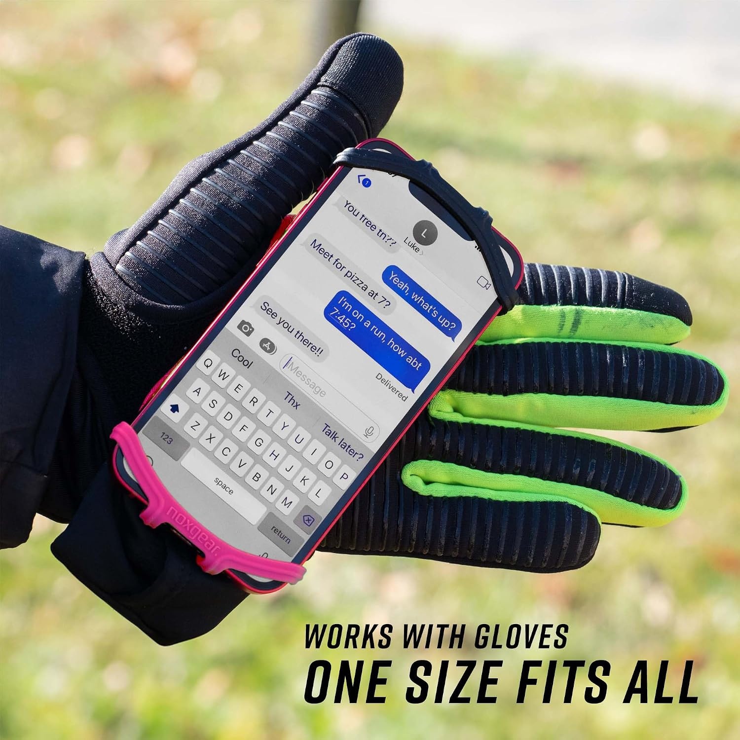 image:imageNoxgear Hand Held Phone Holder Handheld Grip Phone Holder with Key Fob amp Card Slot for Running Jogging amp Working Out Compatible with All Phones iPhone Samsung amp Google Machine WashableRaspberry