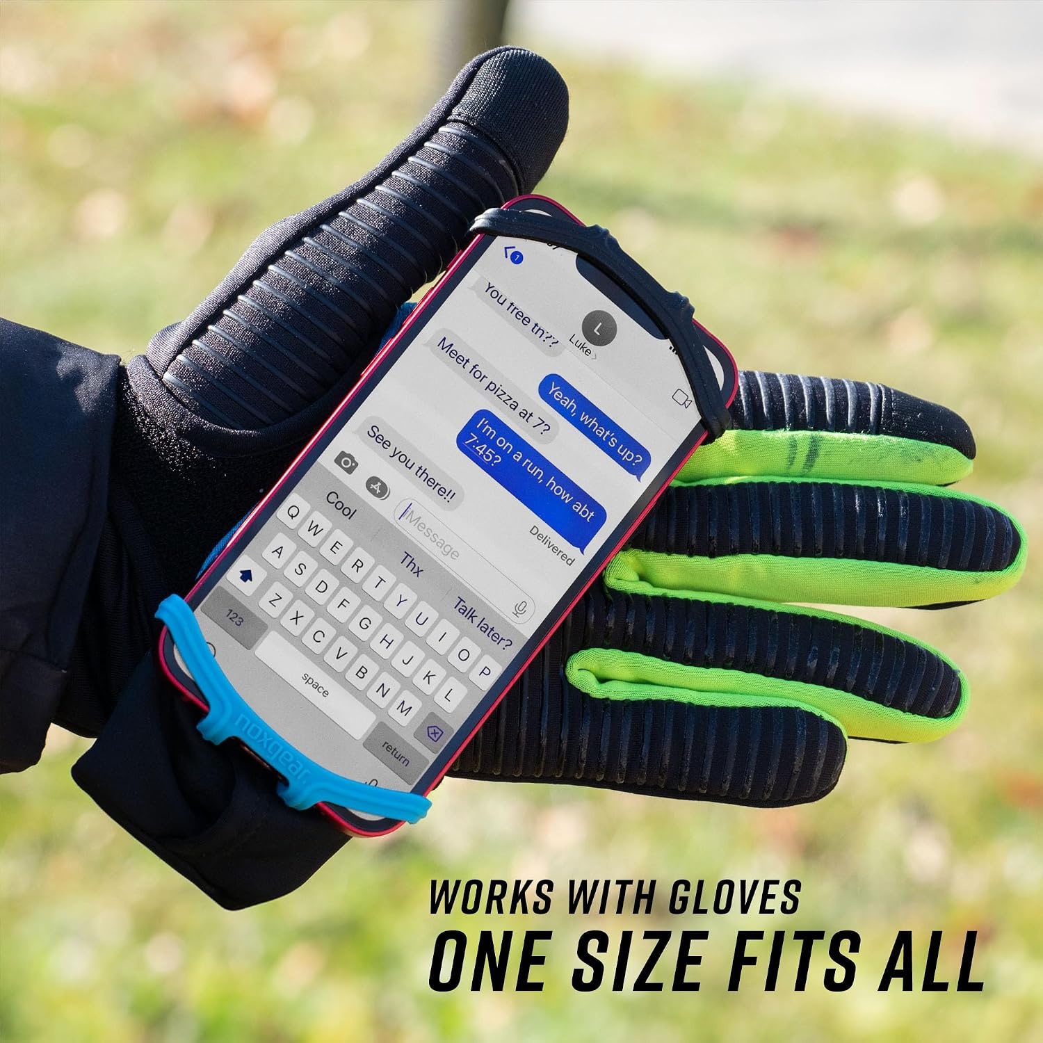 image:imageNoxgear Hand Held Phone Holder Handheld Grip Phone Holder with Key Fob amp Card Slot for Running Jogging amp Working Out Compatible with All Phones iPhone Samsung amp Google Machine WashableNoxgear Blue