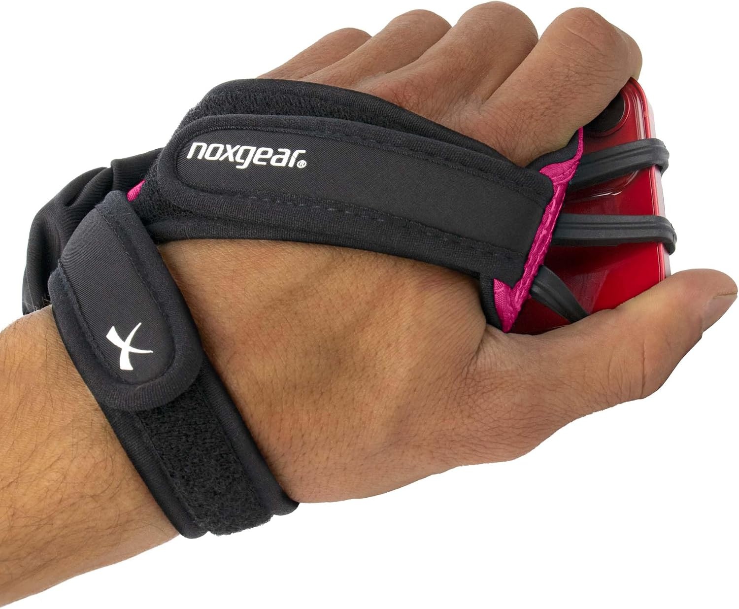 image:imageNoxgear Hand Held Phone Holder Handheld Grip Phone Holder with Key Fob amp Card Slot for Running Jogging amp Working Out Compatible with All Phones iPhone Samsung amp Google Machine WashableRaspberry