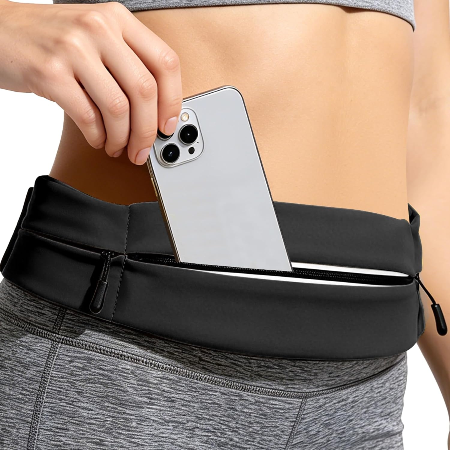 image:imageRunning Belt for Men Women Waterresistant Fanny Pack with 3 Zipper Pockets amp Reflective Safety Strips Adjustable Waist Pack Jogging Pouch for Phone Keys amp Essentials Black LargeBlack
