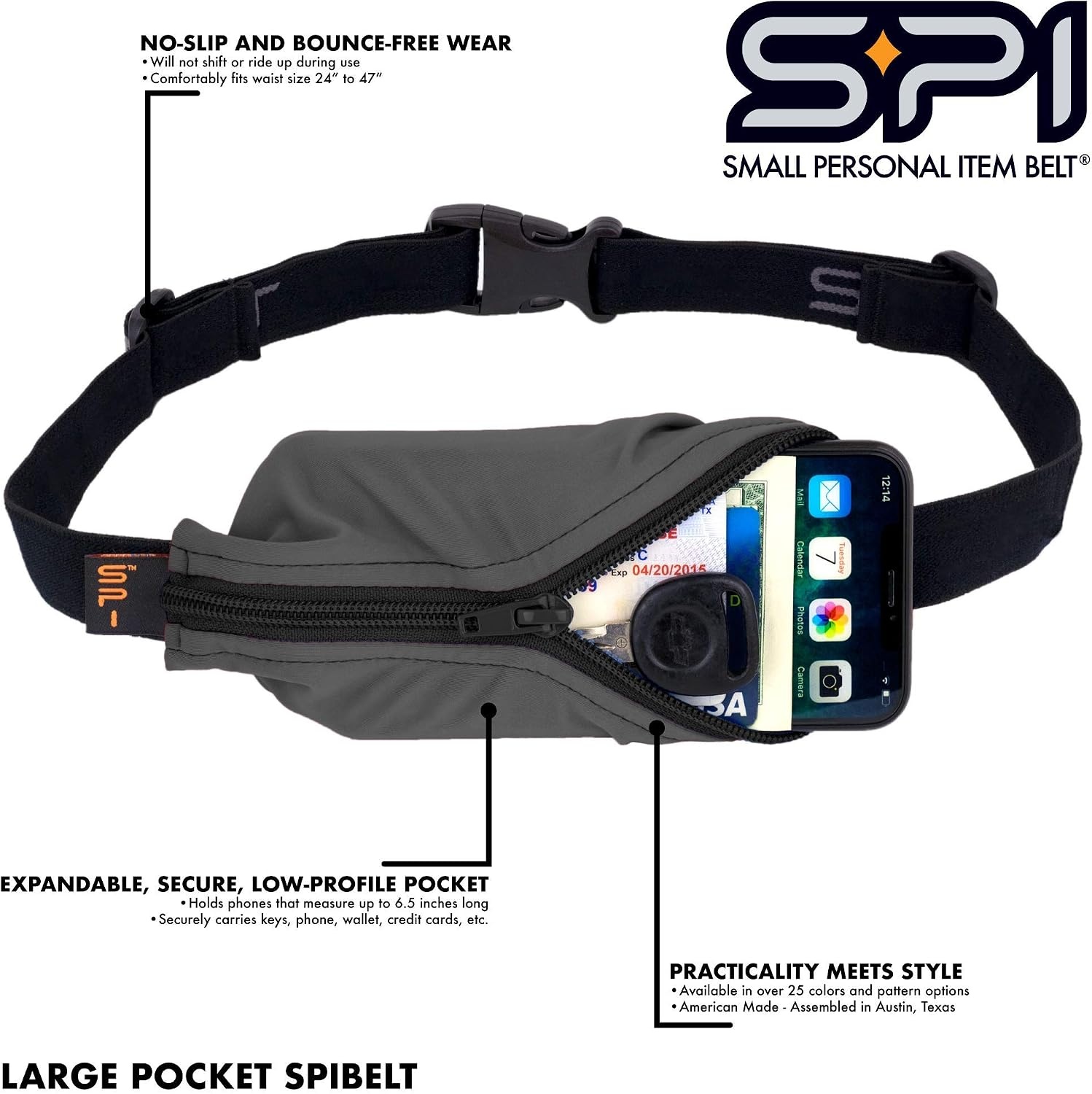 image:imageSPIbelt Running Belt Original Monochromatic Women Men Phone Holder for Running Running Fanny Pack Holder for Phone Running Waist Pack Adjustable Waist Fits All Phones White wWhite ZipperBlack with Red Zipper