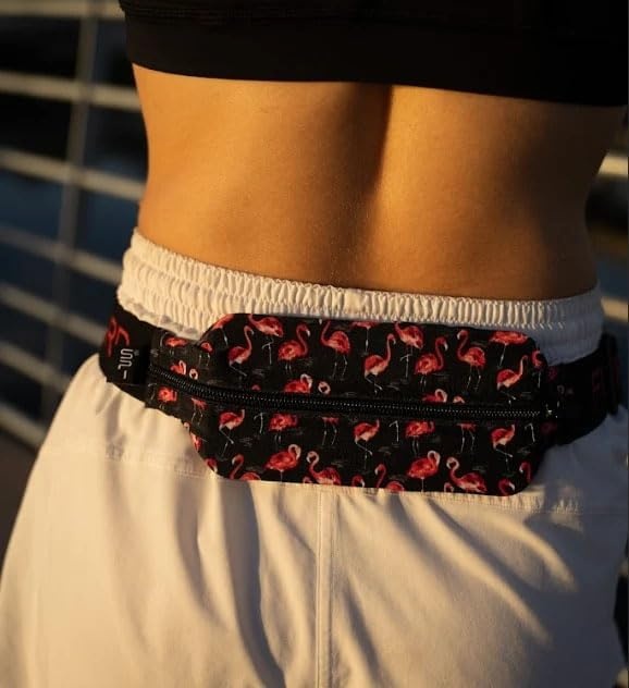 image:imageSPIbelt Running Belt Original Monochromatic Women Men Phone Holder for Running Running Fanny Pack Holder for Phone Running Waist Pack Adjustable Waist Fits All Phones White wWhite Zipperblack with pink flamingos