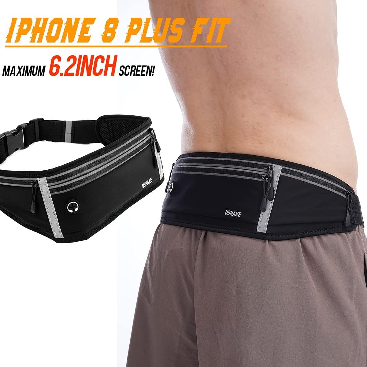 image:imageSlim Running Belt Bounce Free Fanny Pack Phone HolderBlack4 Grey Zippers