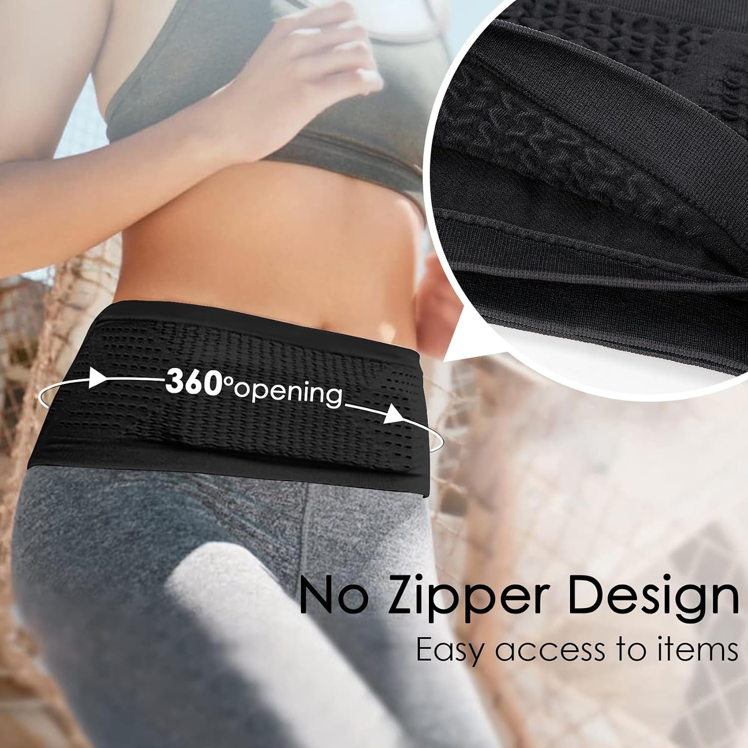 image:imageSlim Running Belt NoBounce Hidden Waist Pack with 360 Opening for Soft Flask Cellphones Keys or Gels Grey SmallBlack