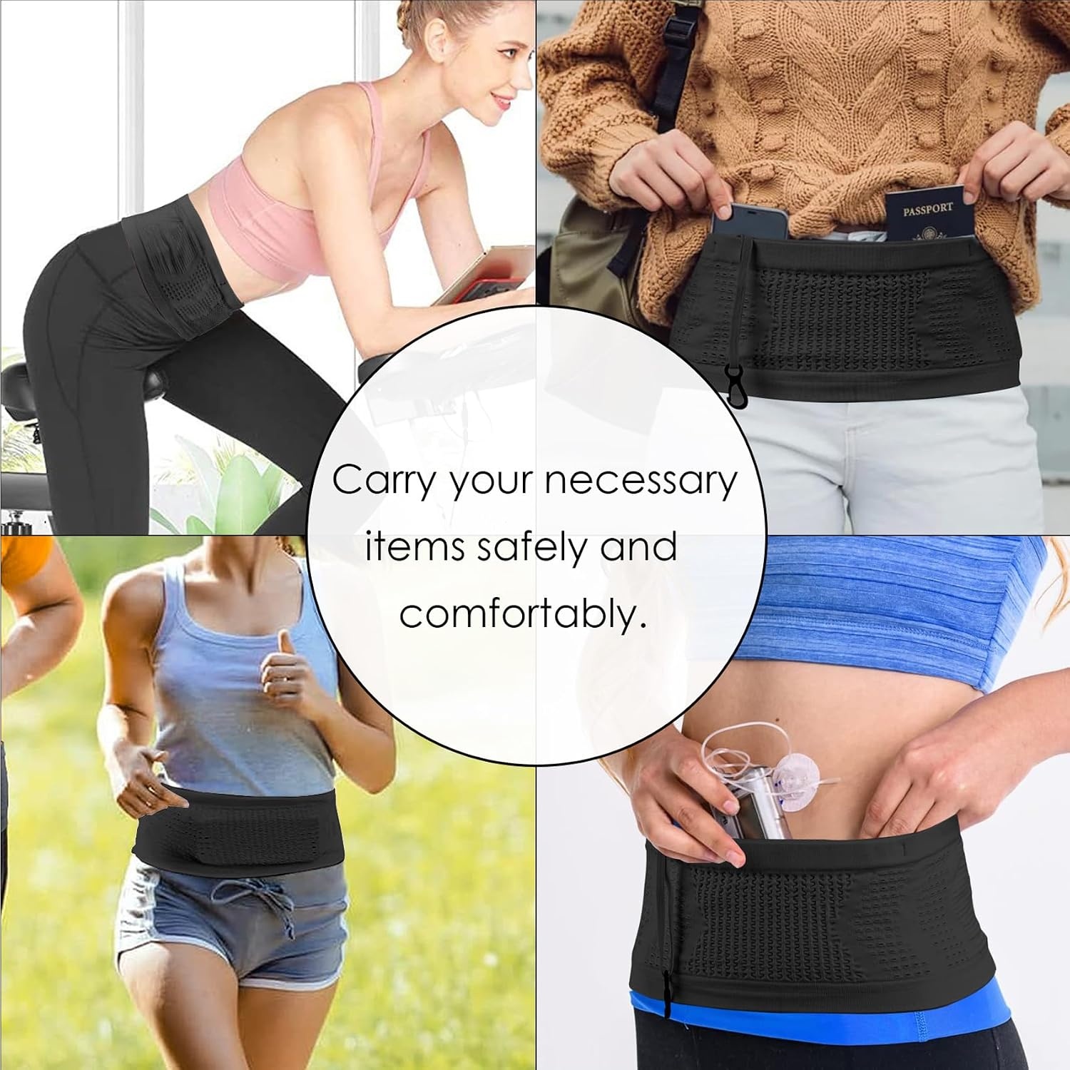 image:imageSlim Running Belt NoBounce Hidden Waist Pack with 360 Opening for Soft Flask Cellphones Keys or Gels Grey SmallBlack