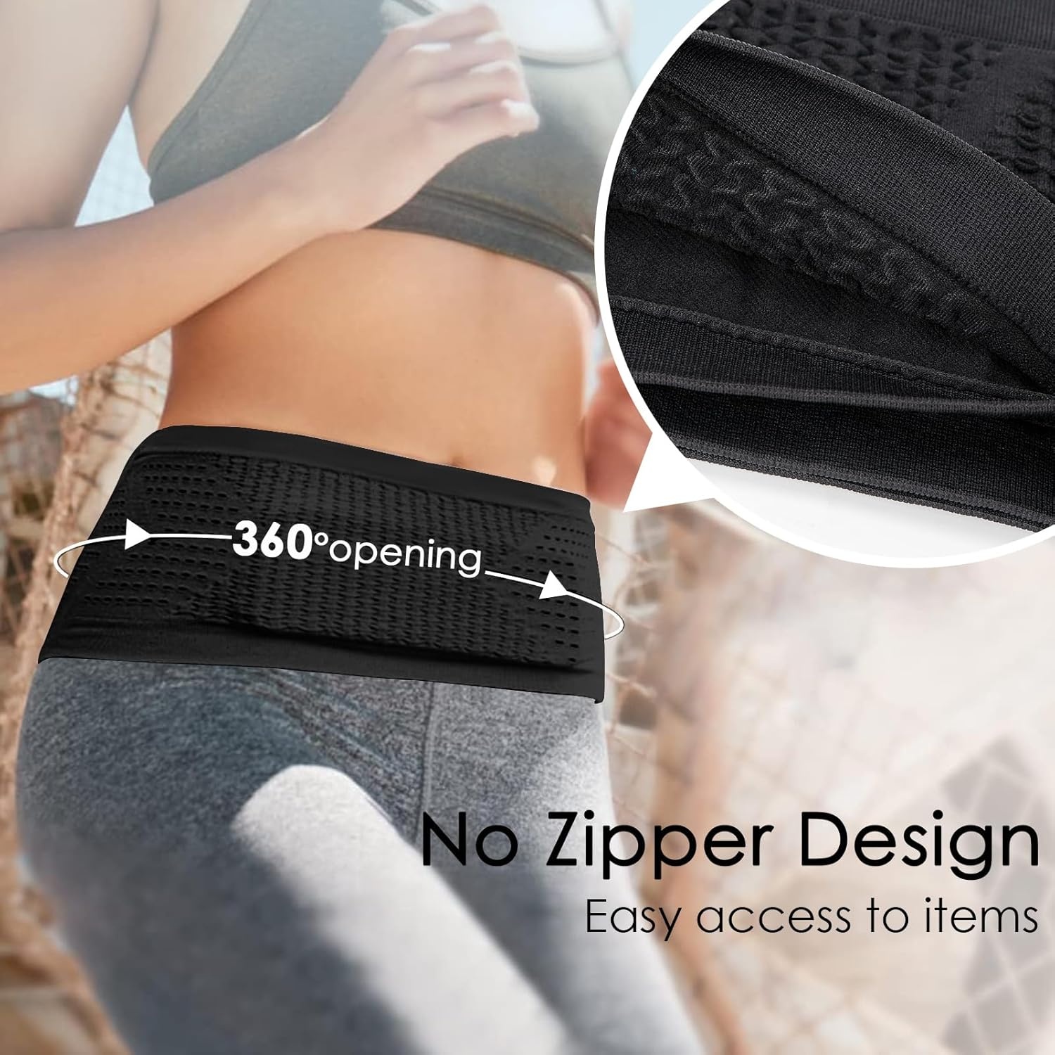 image:imageSlim Running Belt NoBounce Hidden Waist Pack with 360 Opening for Soft Flask Cellphones Keys or Gels Grey SmallBlack