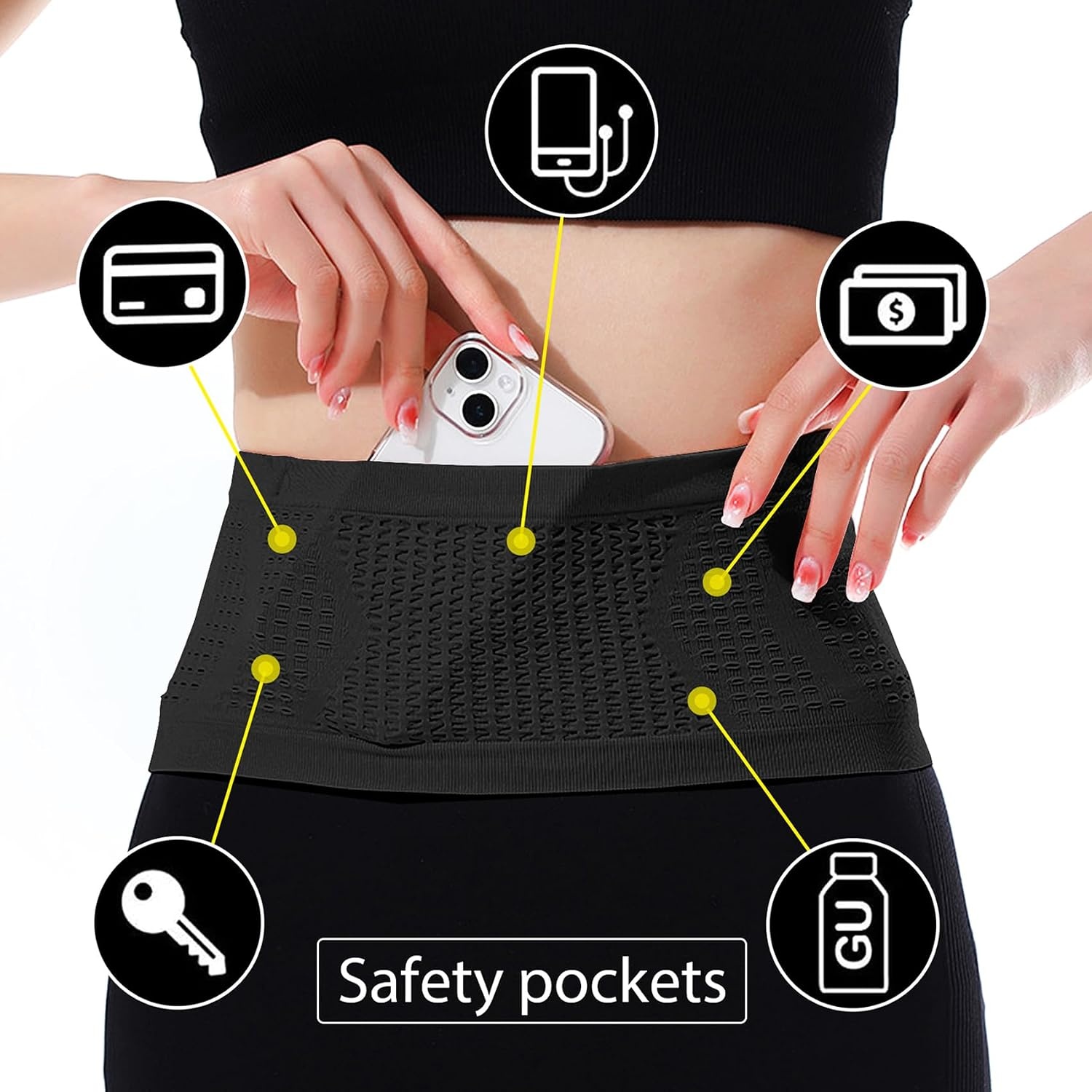 image:imageSlim Running Belt NoBounce Hidden Waist Pack with 360 Opening for Soft Flask Cellphones Keys or Gels Grey SmallBlack