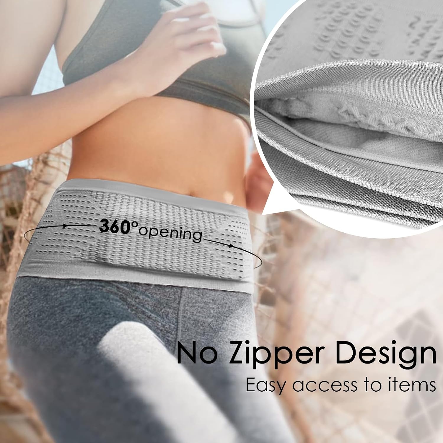 image:imageSlim Running Belt NoBounce Hidden Waist Pack with 360 Opening for Soft Flask Cellphones Keys or Gels Grey SmallGrey