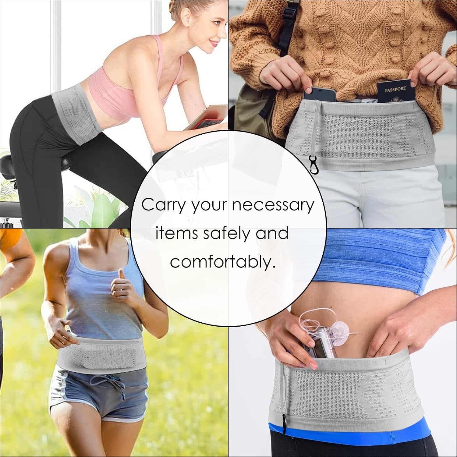 image:imageSlim Running Belt NoBounce Hidden Waist Pack with 360 Opening for Soft Flask Cellphones Keys or Gels Grey SmallGrey