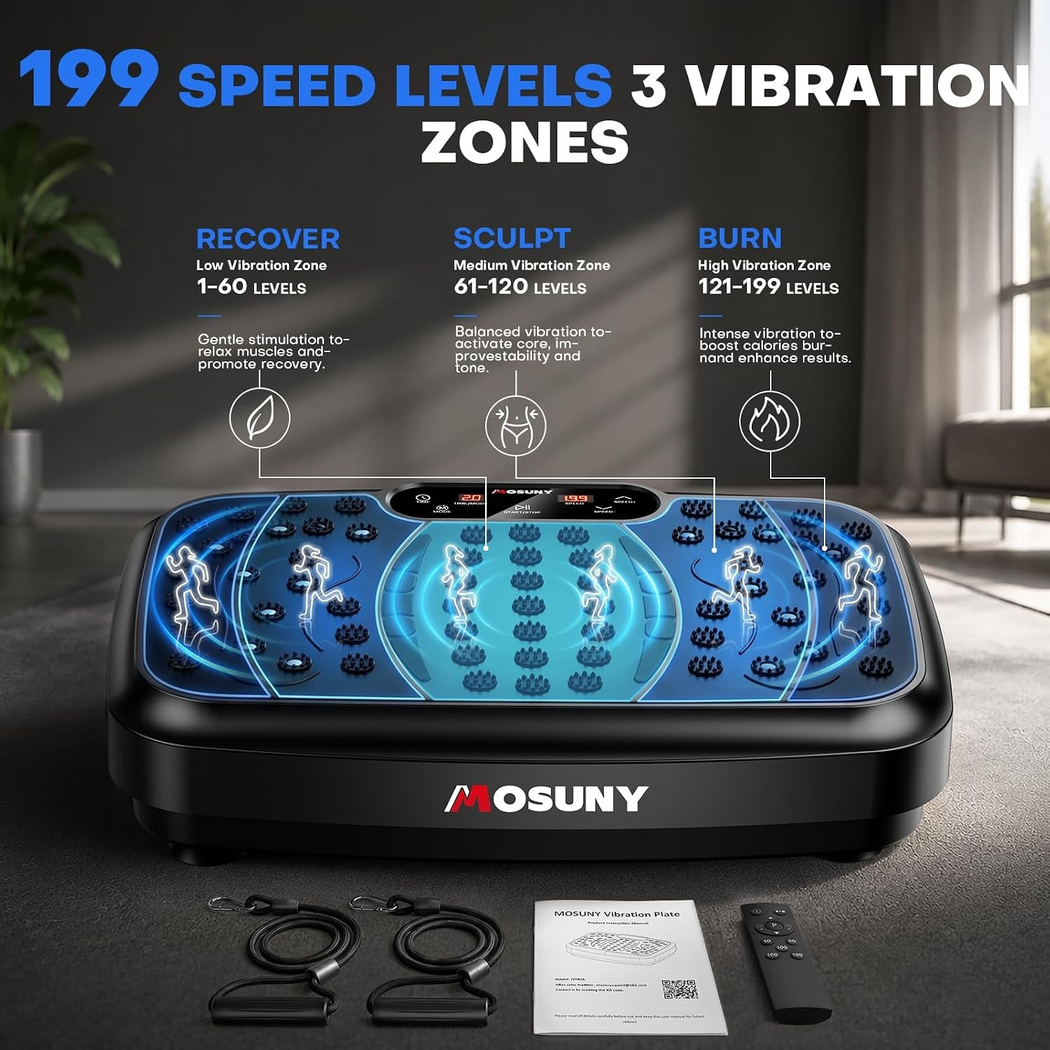 image:imageVibration Plate for Lymphatic Drainage with 7 Modes Vibration Plate Exercise Machine Powerful 150W Motor Speaker with Music Full Body Workout with 199 Speeds for Women Men 450 Lbs CapacityBlack