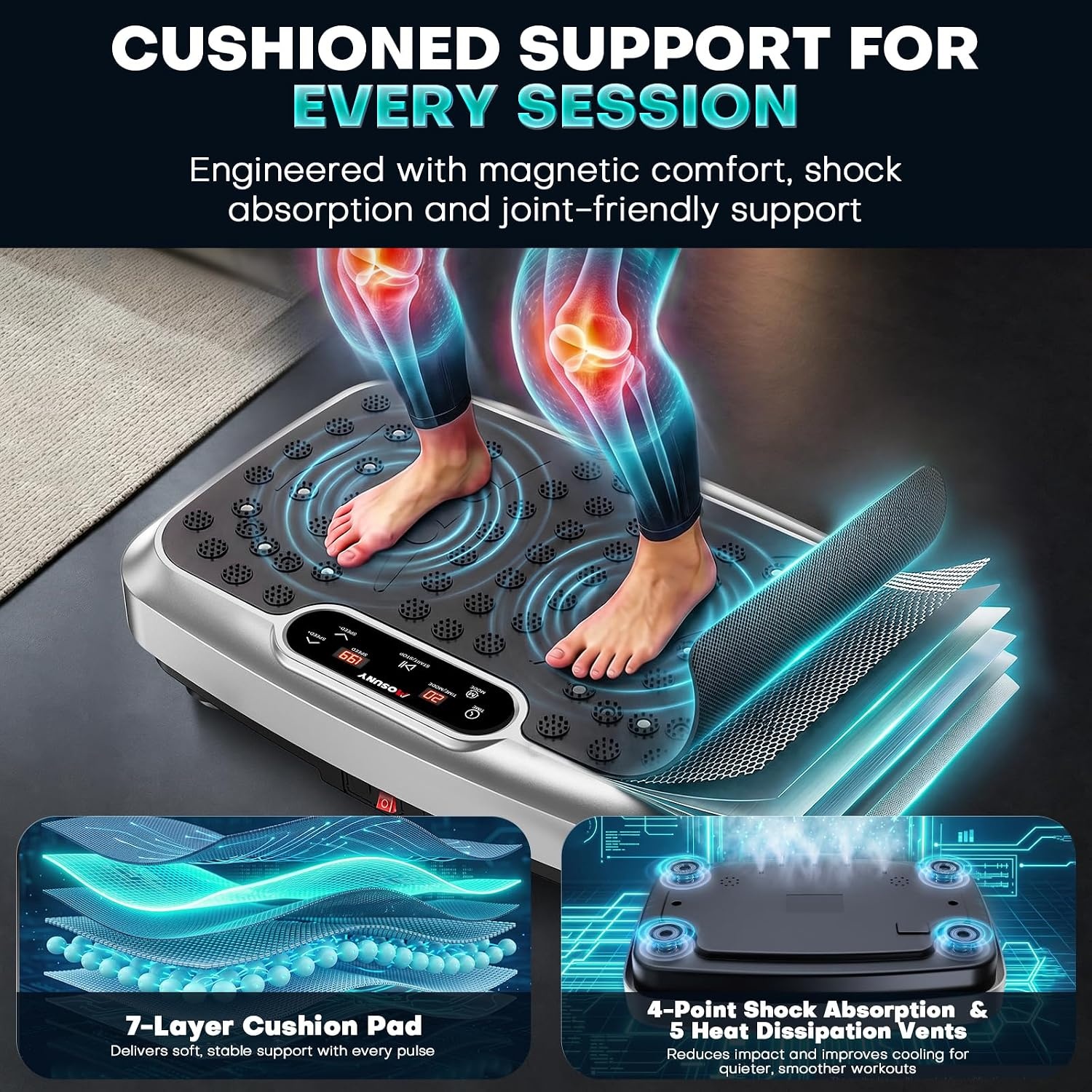 image:imageVibration Plate for Lymphatic Drainage with 7 Modes Vibration Plate Exercise Machine Powerful 150W Motor Speaker with Music Full Body Workout with 199 Speeds for Women Men 450 Lbs CapacityGrey
