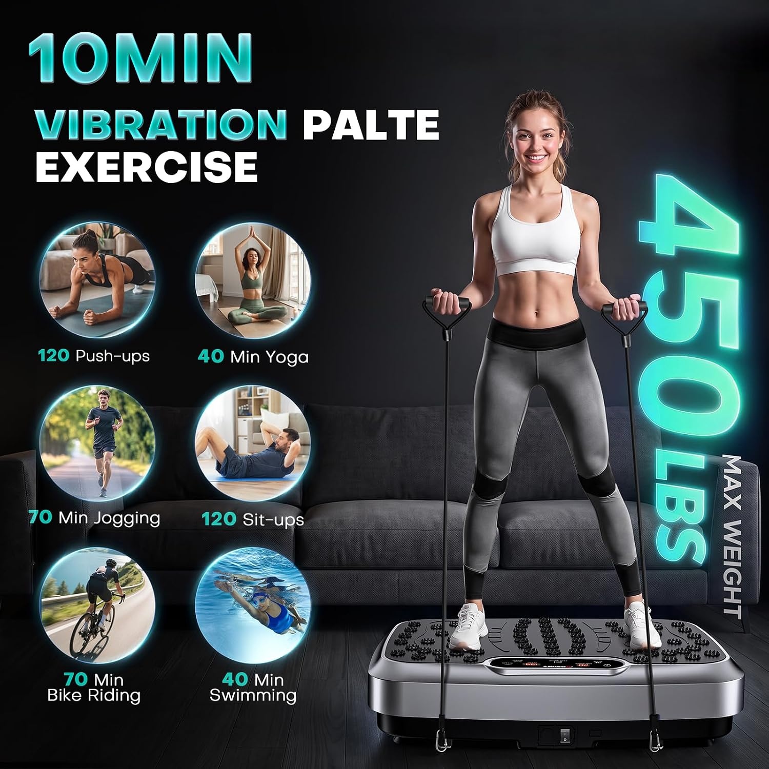 image:imageVibration Plate for Lymphatic Drainage with 7 Modes Vibration Plate Exercise Machine Powerful 150W Motor Speaker with Music Full Body Workout with 199 Speeds for Women Men 450 Lbs CapacityGrey