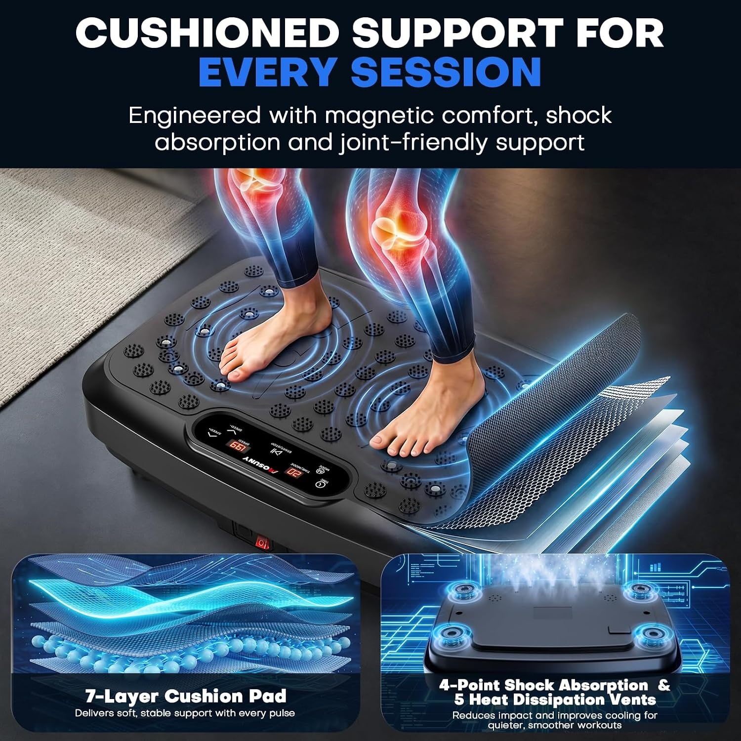 image:imageVibration Plate for Lymphatic Drainage with 7 Modes Vibration Plate Exercise Machine Powerful 150W Motor Speaker with Music Full Body Workout with 199 Speeds for Women Men 450 Lbs CapacityBlack