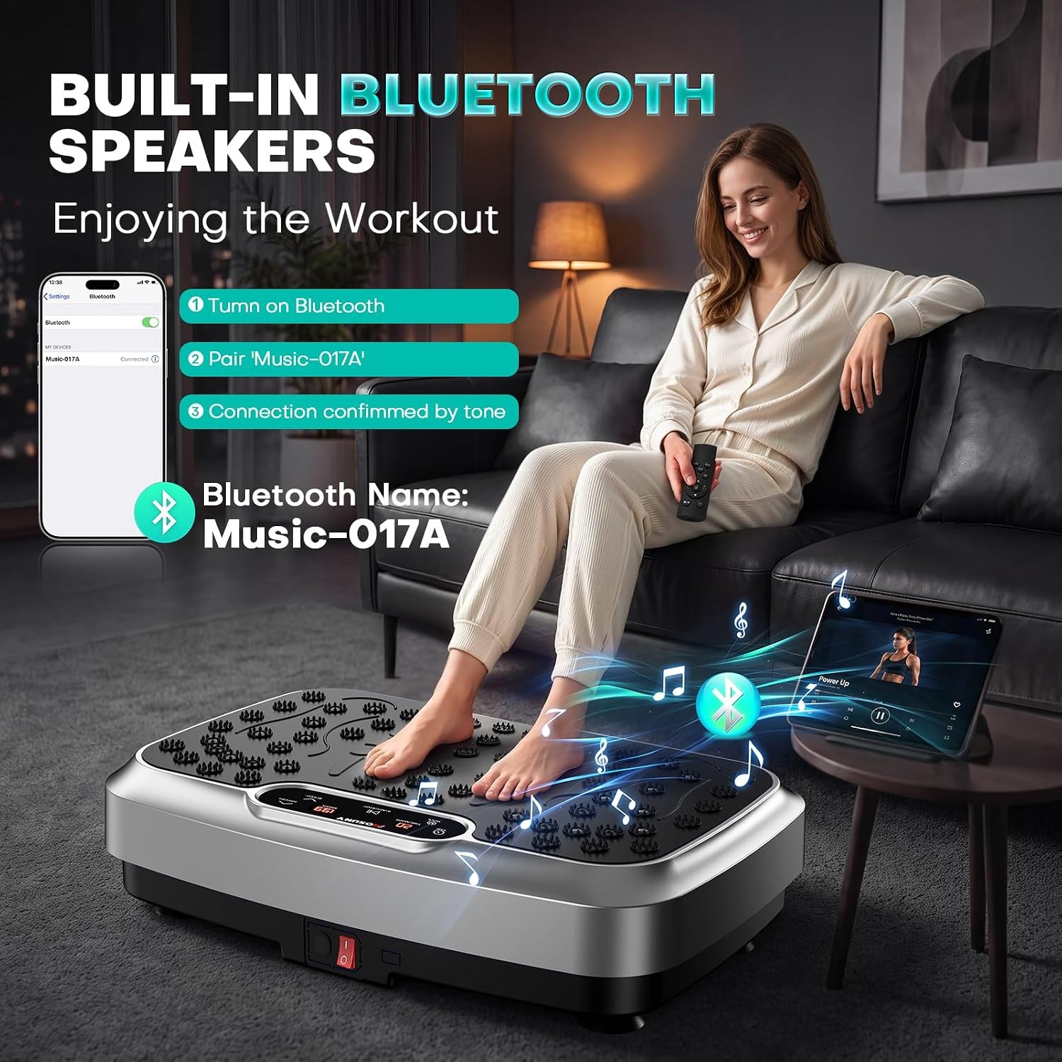 image:imageVibration Plate for Lymphatic Drainage with 7 Modes Vibration Plate Exercise Machine Powerful 150W Motor Speaker with Music Full Body Workout with 199 Speeds for Women Men 450 Lbs CapacityGrey