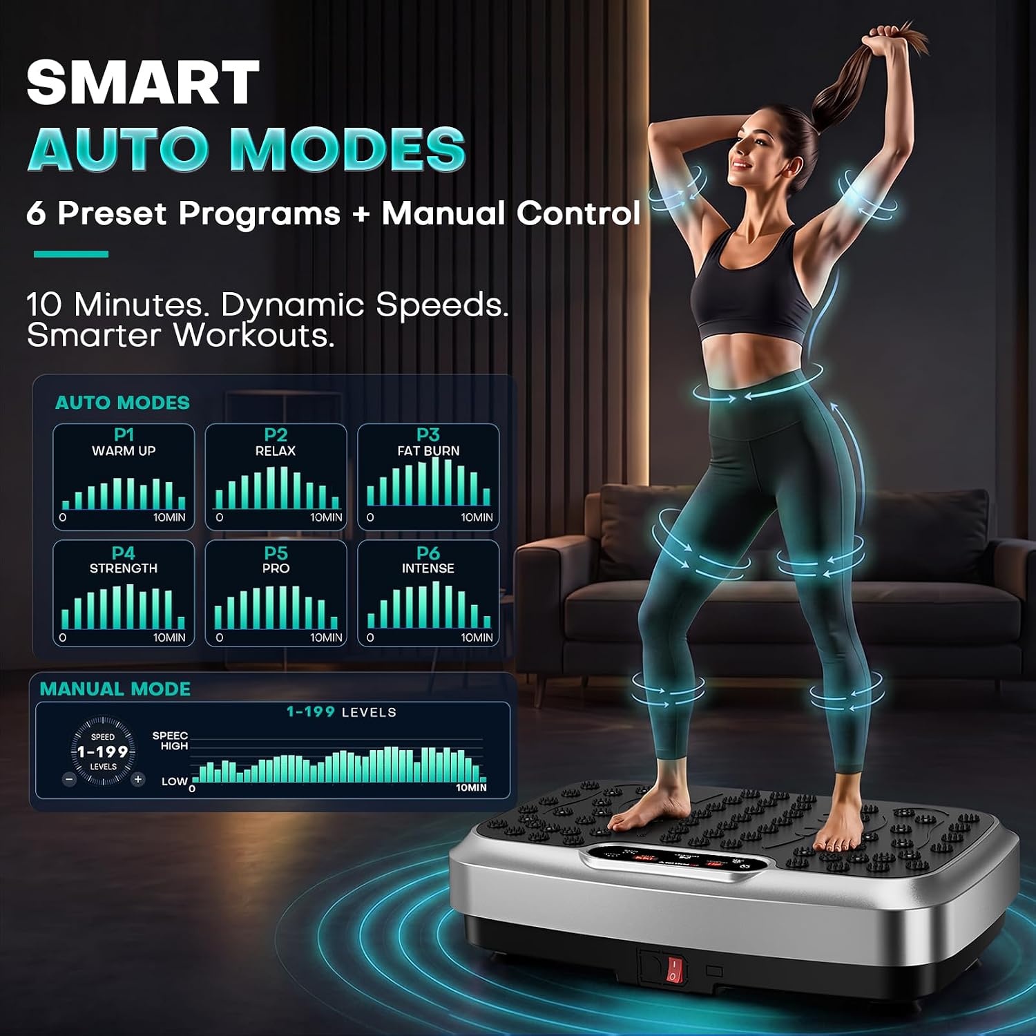 image:imageVibration Plate for Lymphatic Drainage with 7 Modes Vibration Plate Exercise Machine Powerful 150W Motor Speaker with Music Full Body Workout with 199 Speeds for Women Men 450 Lbs CapacityGrey