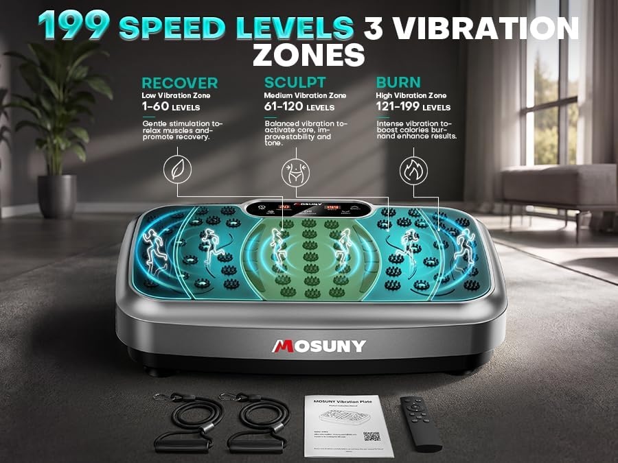 image:imageVibration Plate for Lymphatic Drainage with 7 Modes Vibration Plate Exercise Machine Powerful 150W Motor Speaker with Music Full Body Workout with 199 Speeds for Women Men 450 Lbs CapacityGrey