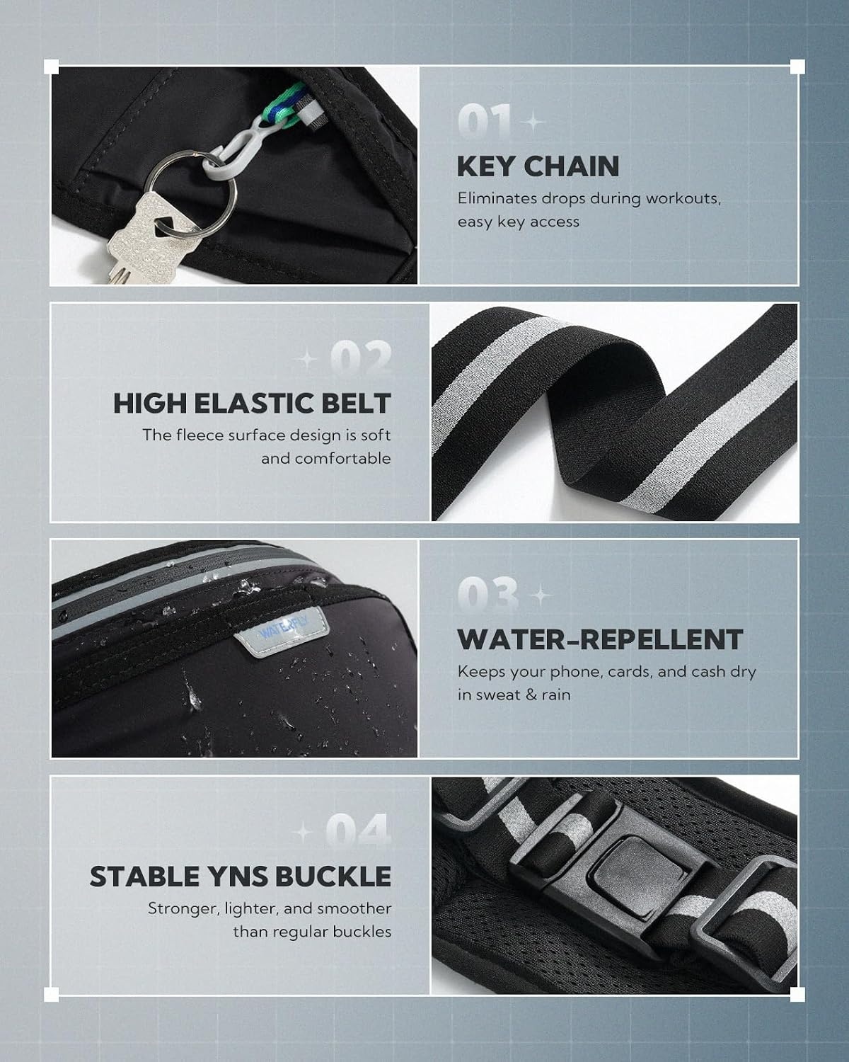 image:imageWATERFLY Running Belt Slim Breathable Back Pad 4Pocket Runners PouchBlack