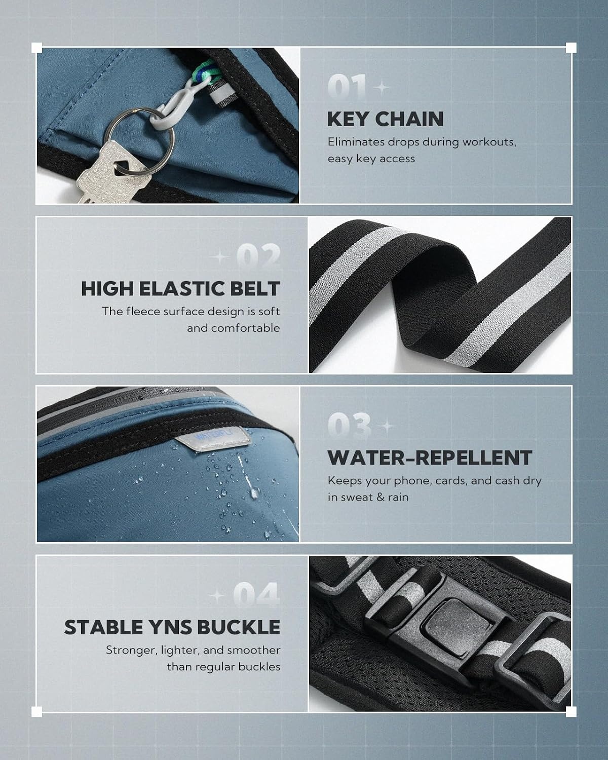 image:imageWATERFLY Running Belt Slim Breathable Back Pad 4Pocket Runners PouchDark Blue