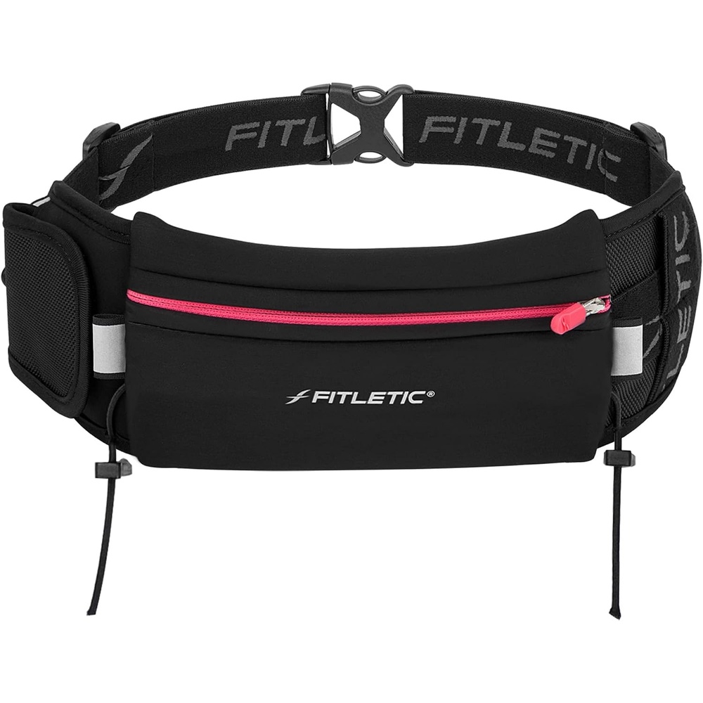 image:imageFitletic Ultimate II Running Pouch with Gels Runners Pouch Running Waist Belt with Gel Loops Exterior Pocket Inner Pocket and Integrated Bib Toggles Running AccessoriesPink Black