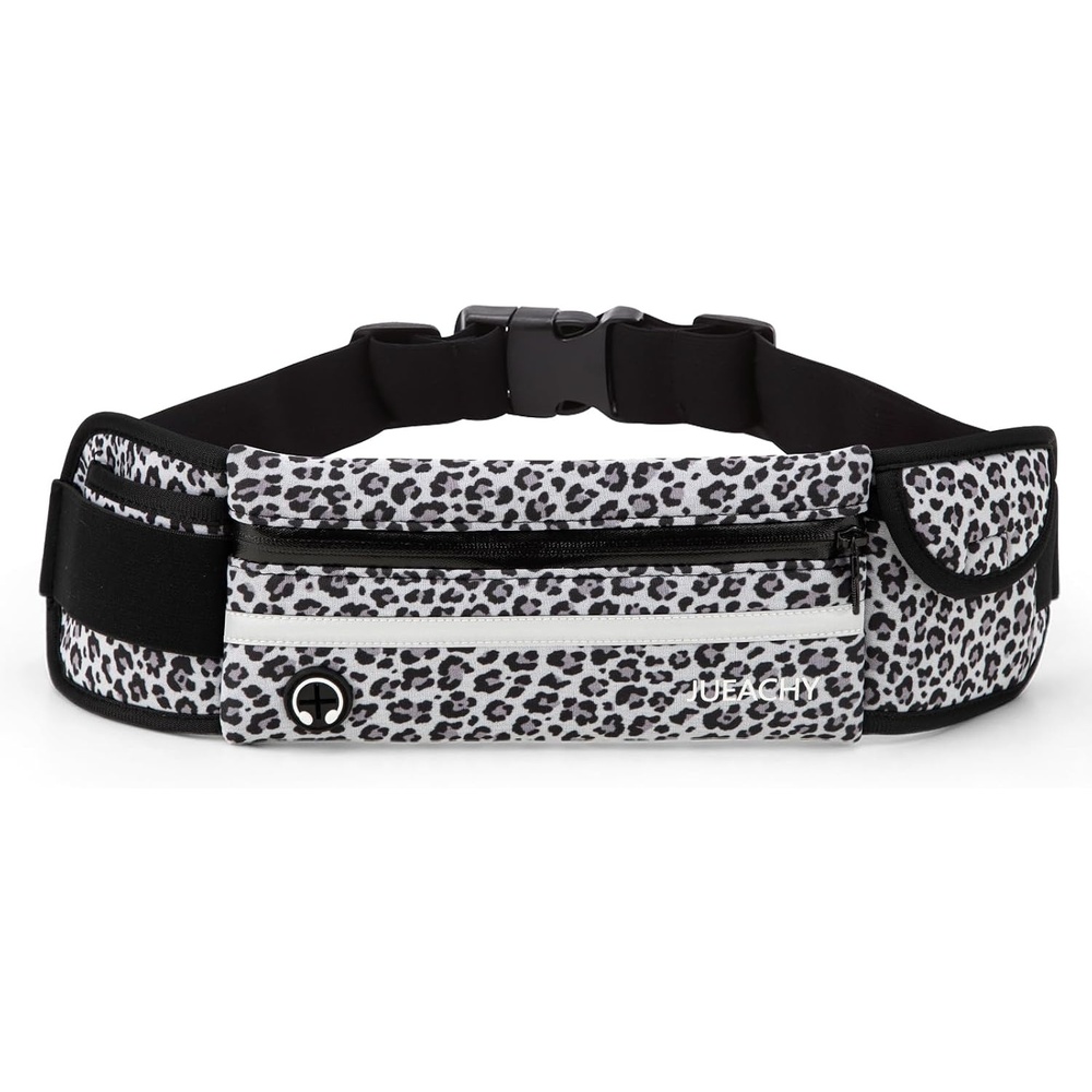 image:imageJueachy Running Belts for Women Waterproof Fanny Pack Running Waist Pouch Phone holder Adjustable Sports Money Belt with Headphone PortBlack Leopard
