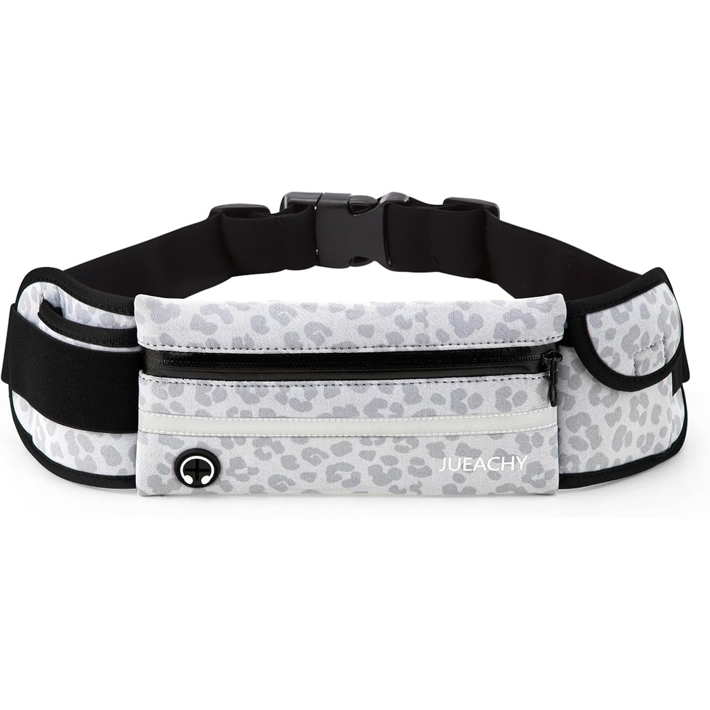 image:imageJueachy Running Belts for Women Waterproof Fanny Pack Running Waist Pouch Phone holder Adjustable Sports Money Belt with Headphone PortWhite Leopard