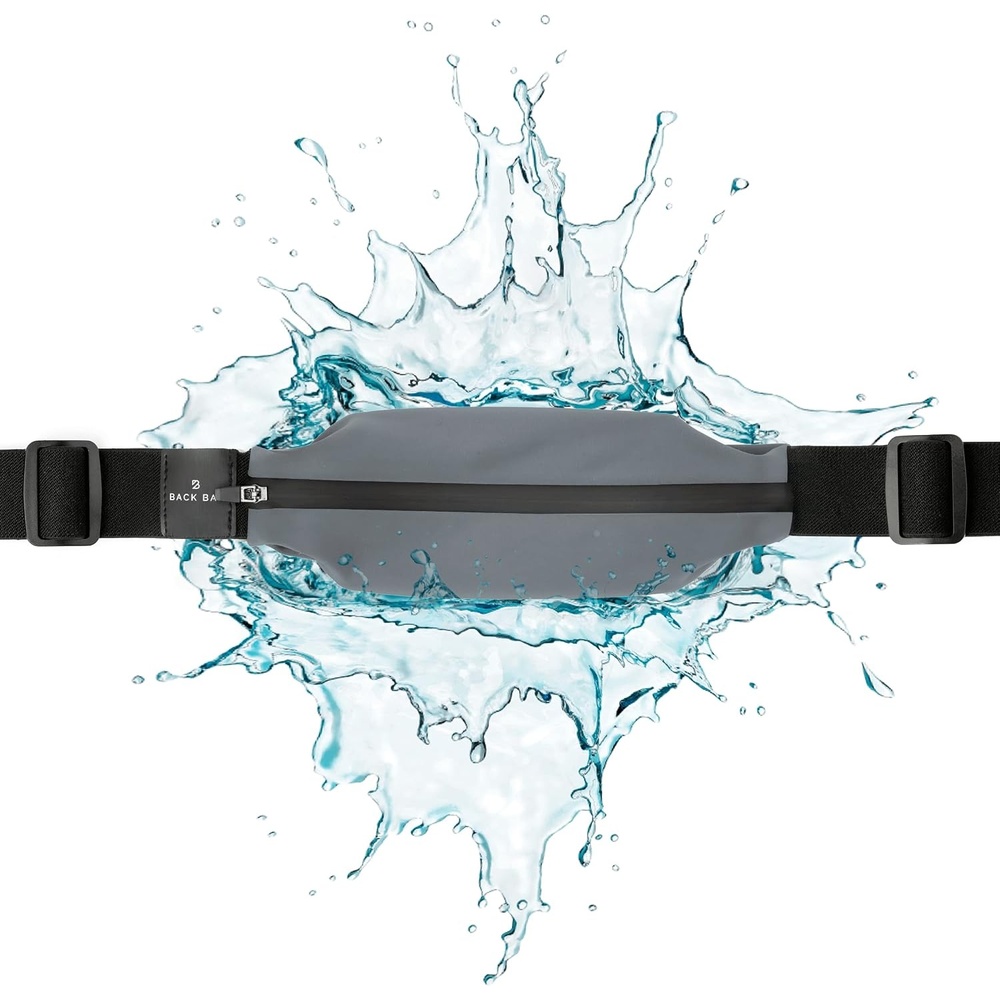 image:imageNoBounce Slim amp Secure Running Belt Fits ALL Phones Keys Cards Gels4 Grey