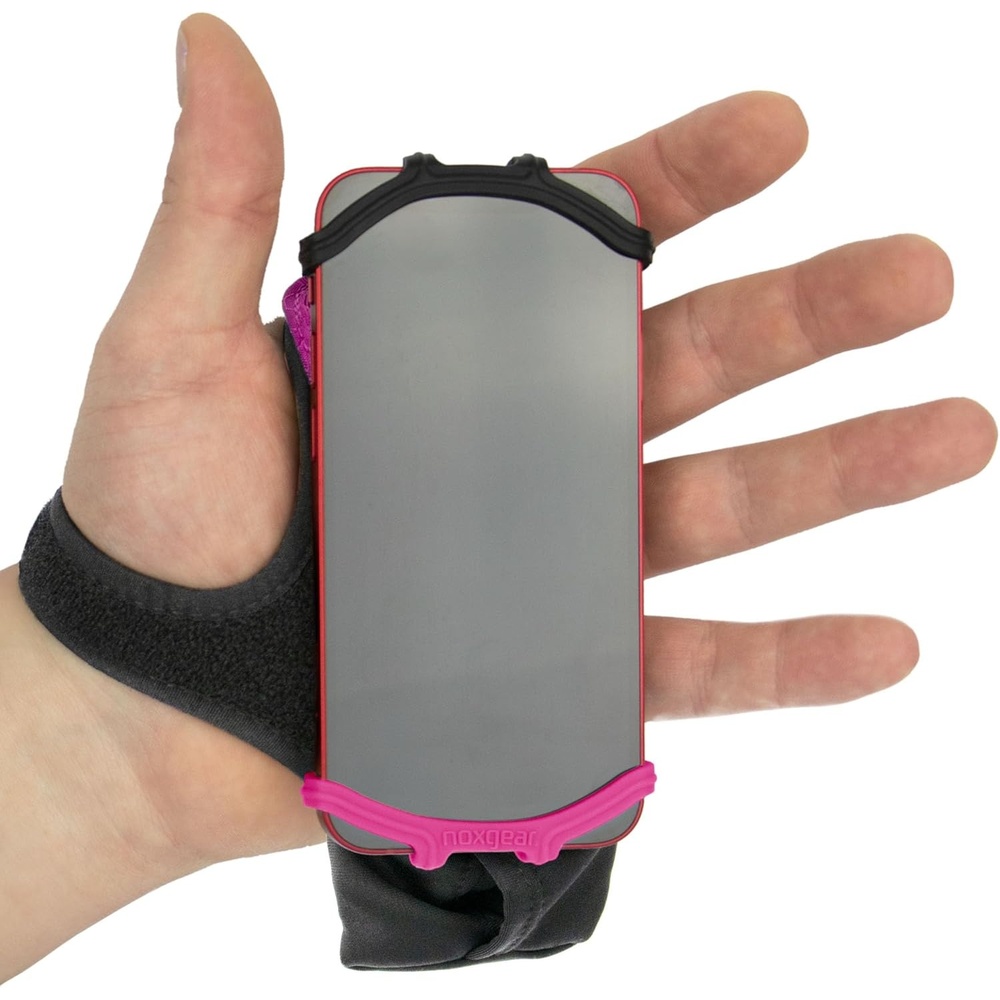 image:imageNoxgear Hand Held Phone Holder Handheld Grip Phone Holder with Key Fob amp Card Slot for Running Jogging amp Working Out Compatible with All Phones iPhone Samsung amp Google Machine WashableRaspberry