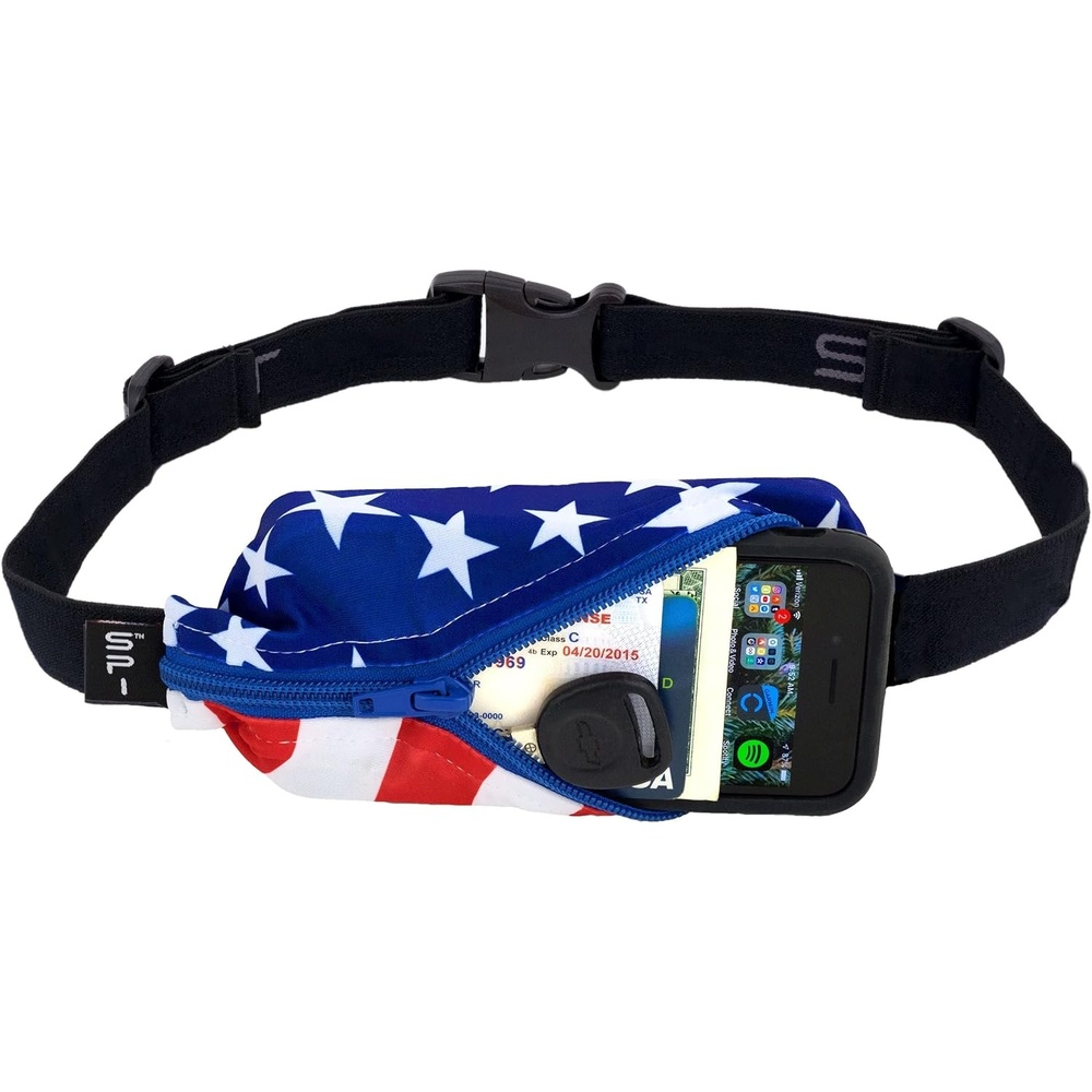 image:imageSPIbelt Running Belt Original Monochromatic Women Men Phone Holder for Running Running Fanny Pack Holder for Phone Running Waist Pack Adjustable Waist Fits All Phones White wWhite ZipperStars and Stripes with Black Zipper