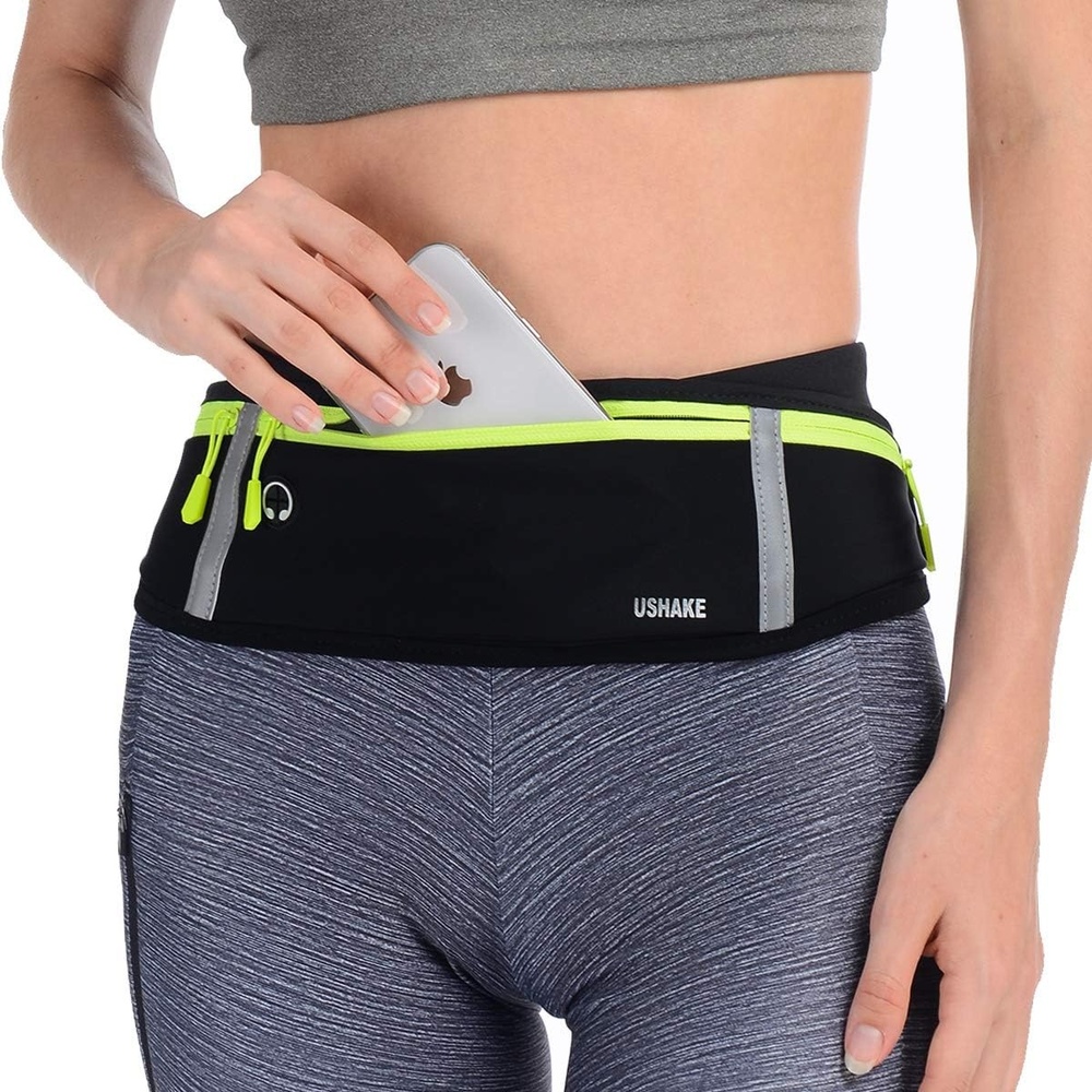 image:imageSlim Running Belt Bounce Free Fanny Pack Phone HolderBlack3 Yellow Zippers