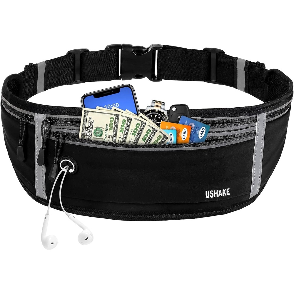 image:imageSlim Running Belt Bounce Free Fanny Pack Phone HolderBlack4 Grey Zippers
