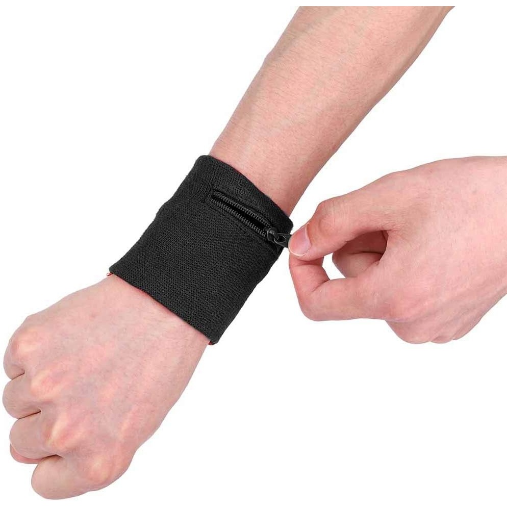 image:imageWrist Wallet Bag Breathable Sweatband with Key Holder Coin Storage for Running Cycling Gym Black