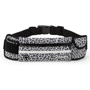 Jueachy Running Belts for Women Waterproof Fanny Pack Running Waist Pouch Phone holder Adjustable Sports Money Belt with Headphone Port(Black Leopard)