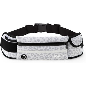 Jueachy Running Belts for Women Waterproof Fanny Pack Running Waist Pouch Phone holder Adjustable Sports Money Belt with Headphone Port(White Leopard)