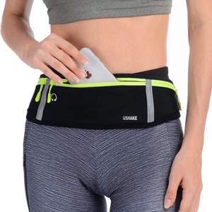 Slim Running Belt, Bounce Free Fanny Pack Phone Holder(Black/3 Yellow Zippers)