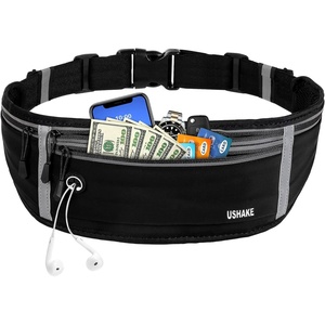 Slim Running Belt, Bounce Free Fanny Pack Phone Holder(Black/4 Grey Zippers)