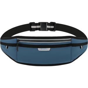 WATERFLY Running Belt Slim Breathable Back Pad 4-Pocket Runners Pouch(Dark Blue)